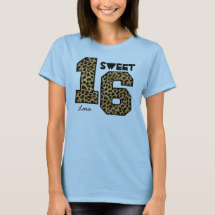 Camiseta Dulce Dieciséis Dieciséis Nacimientos Leopard Nomb