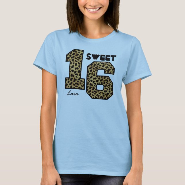 Camiseta Dulce Dieciséis Dieciséis Nacimientos Leopard Nomb (Anverso)