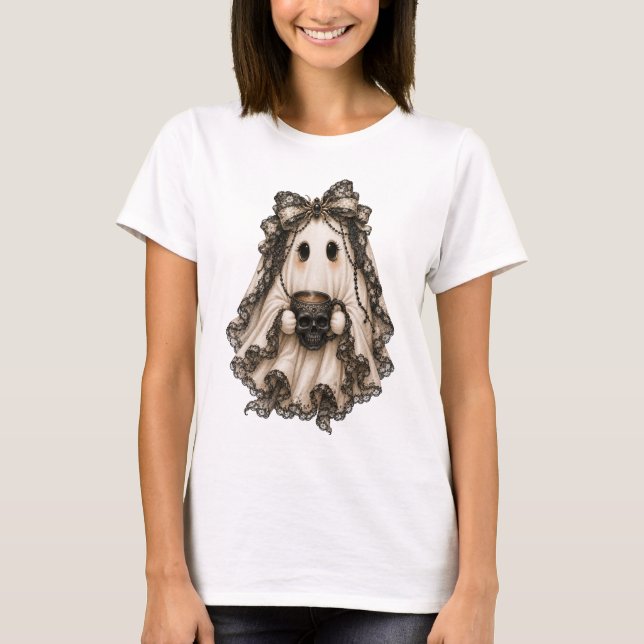 Camiseta Dulce Fantasma Coqueta Con Café Halloween (Anverso)