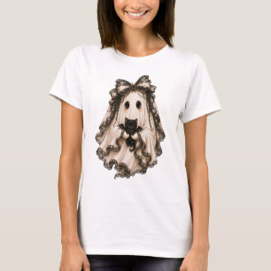 Camiseta Dulce Fantasma Coquette Con Gato Halloween
