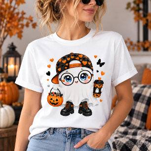 Camiseta Dulce Fantasma de Halloween con Café y Calabaza