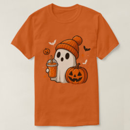 Camiseta Dulce Fantasma de Halloween con Calabaza y Bebida 