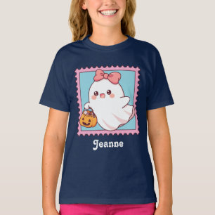 Camiseta Dulce Fantasma de Halloween con Lazo Coquette Rosa