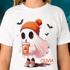 Camiseta Dulce Fantasma de Halloween con Sombrero Bebiendo