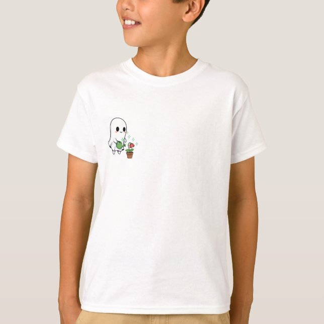 Camiseta Dulce Fantasma Regando Flores Niños (Anverso)