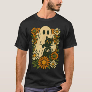 Camiseta Dulce Fantasma Sosteniendo Gato Negro Floral Diver