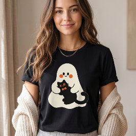 Camiseta Dulce Fantasma Sosteniendo Gato Negro Halloween