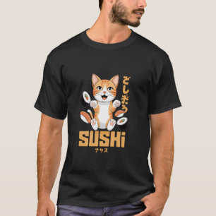 Camiseta Dulce Gato Amante Del Sushi Divertido Texto Japoné