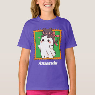 Camiseta Dulce gato negro de Halloween con lazo personaliza