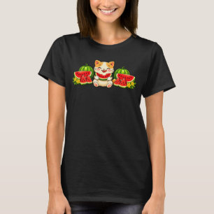 Camiseta Dulce Gato Sandía Kawaii Ilustración de Verano