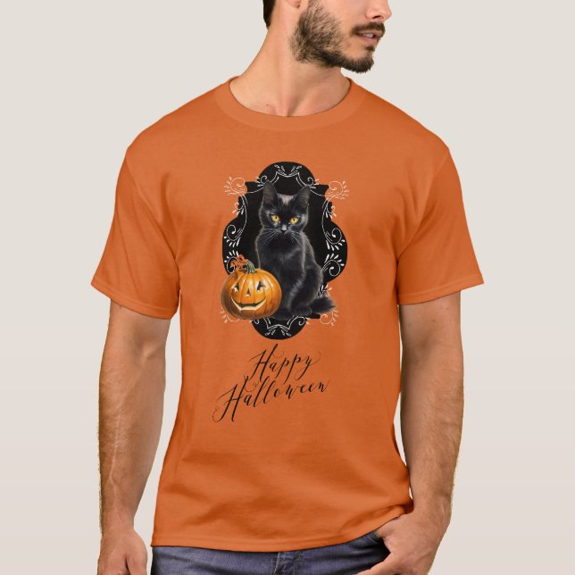 Camiseta Dulce Halloween Gatito y Jack o'Lantern (Anverso)