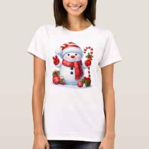 Camiseta Dulce Hombre de Nieve de Bastón de Caramelo Feliz