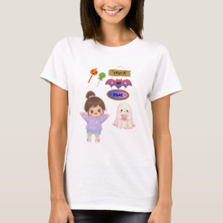 Camiseta Dulce Kawaii Halloween Truco o trato Chibi niña Gr