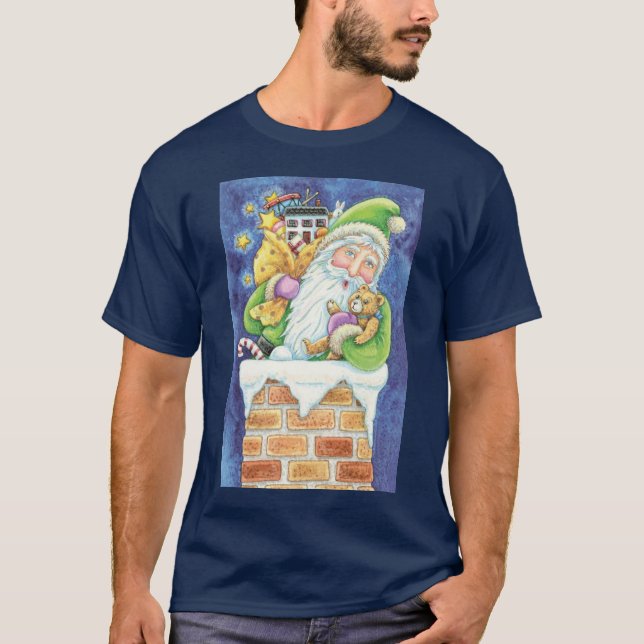 Camiseta Dulce Navidad, Santa Claus en la chimenea con jugu (Anverso)