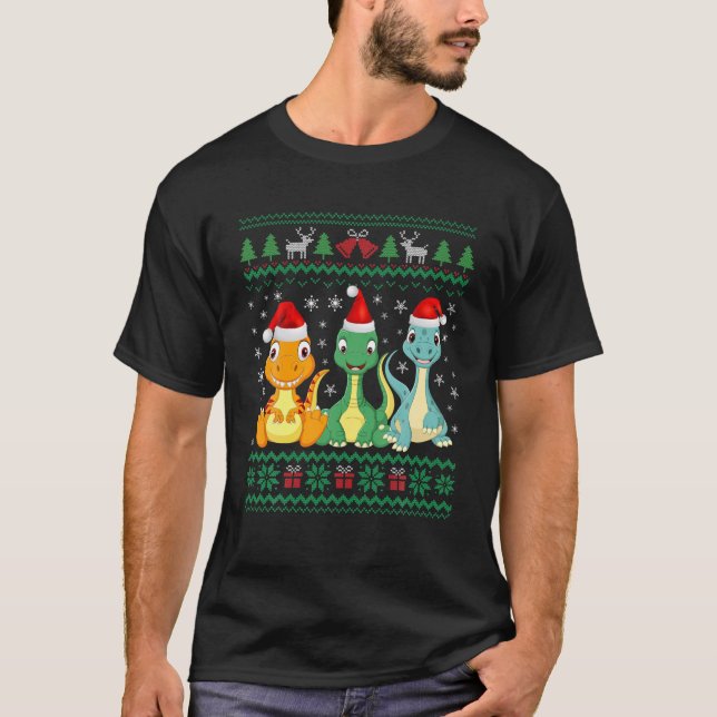 Camiseta Dulce Navidades de Santa Hat Dinosaur ama un (Anverso)