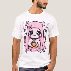 Camiseta Dulce niña fantasma rosa Kawaii calabaza de Hallow