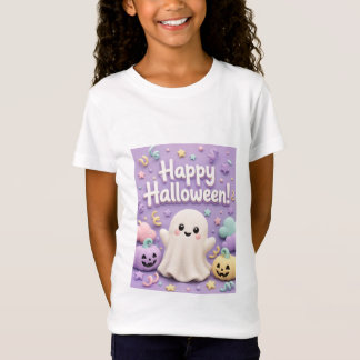 Camiseta Dulce Pastel Feliz Halloween Fantasmita y Calabaza