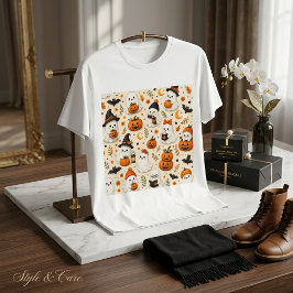 Camiseta Dulce Patrón de Halloween de Fantasma y Calabaza