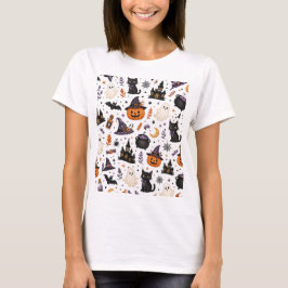 Camiseta Dulce patrón sin fisuras de Halloween con gatos ne