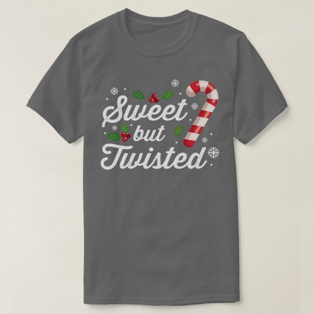 Camiseta Dulce pero torcido Candy Cane Navidades graciosos  (Diseño del anverso)