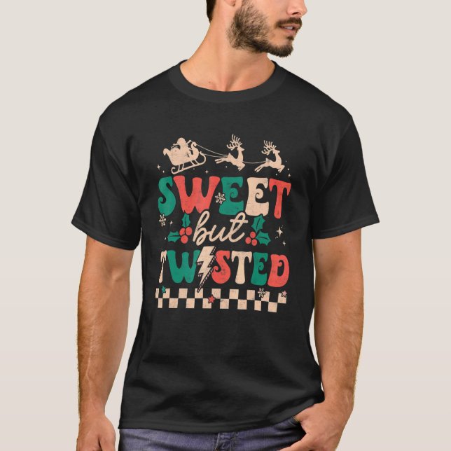 Camiseta Dulce pero torcido Navidades retro Navidad reno Bo (Anverso)