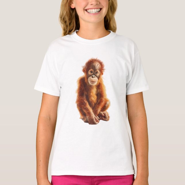 Camiseta Dulce personaje de bebé orangután sonriente para n (Anverso)