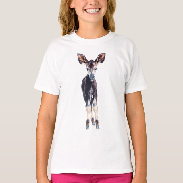 Camiseta Dulce Retrato de Ternero de Okapi Pintado para Niñ (Anverso)