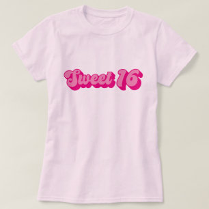 Camiseta Dulce retro 16 en rosa caliente