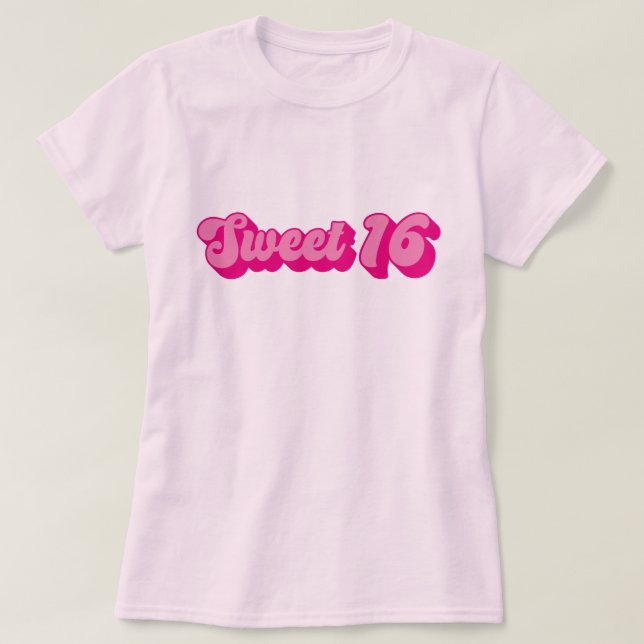 Camiseta Dulce retro 16 en rosa caliente (Diseño del anverso)
