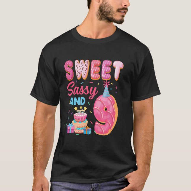 Camiseta Dulce Sassy Y 9 Cumpleaños Tema Donut 9 Cumpleaños (Anverso)