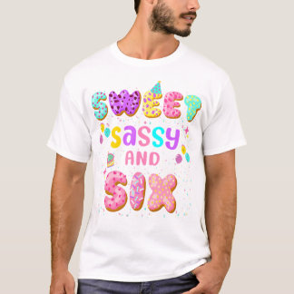 Camiseta Dulce Sassy Y Chica De Seis Cumpleaños Donut Famil
