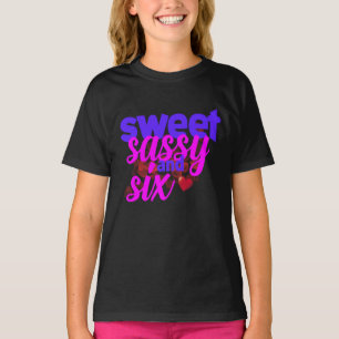 Camiseta Dulce Sassy y Seis Cumpleaños 6 niña Rosa y Pur