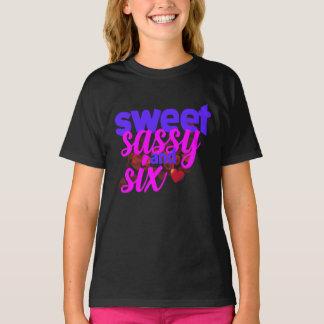 Camiseta Dulce Sassy y Seis Cumpleaños 6 niña Rosa y Pur