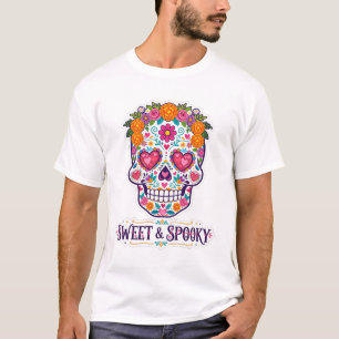 Camiseta Dulce y espeluznante arte floral de cráneo de azúc