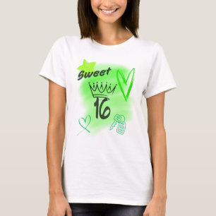 Camiseta Dulces 16 Aerografiado Verde Coronado con una Coro