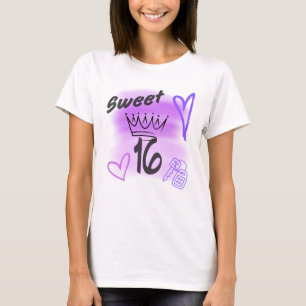 Camiseta Dulces 16 Morado con Aerógrafo Coronado