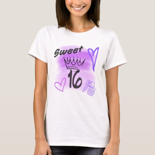 Camiseta Dulces 16 Morado con Aerógrafo Coronado (Anverso)