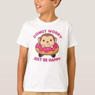 Camiseta Dulces Animales Graciosos De Monos En Rosa Donut