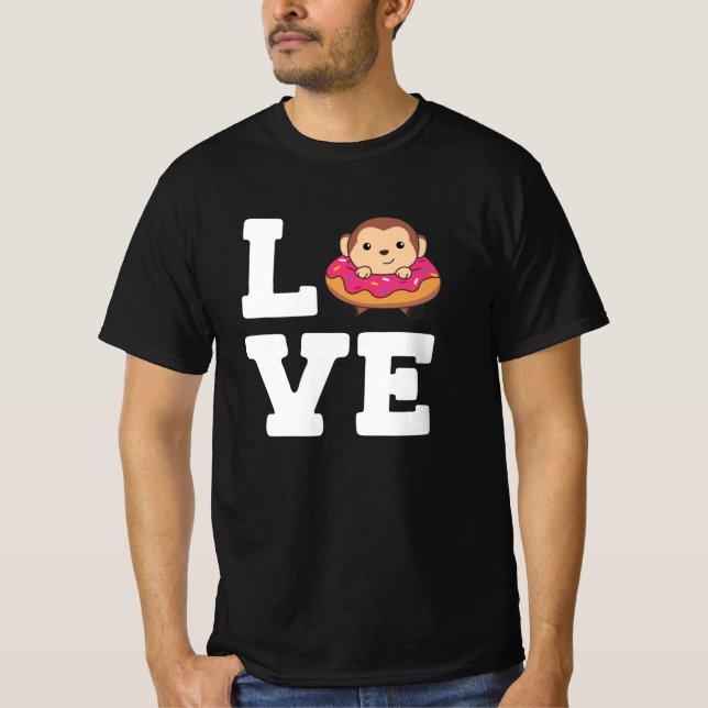 Camiseta Dulces Animales Graciosos De Monos En Rosa Donut (Anverso)