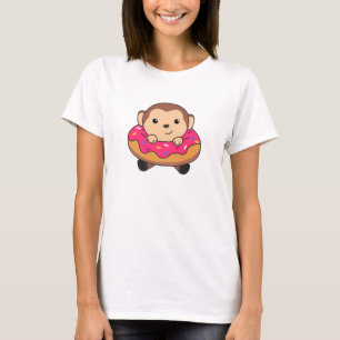 Camiseta Dulces Animales Graciosos De Monos En Rosa Donut