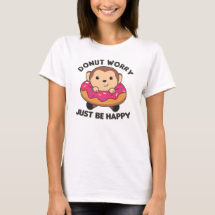 Camiseta Dulces Animales Graciosos De Monos En Rosa Donut