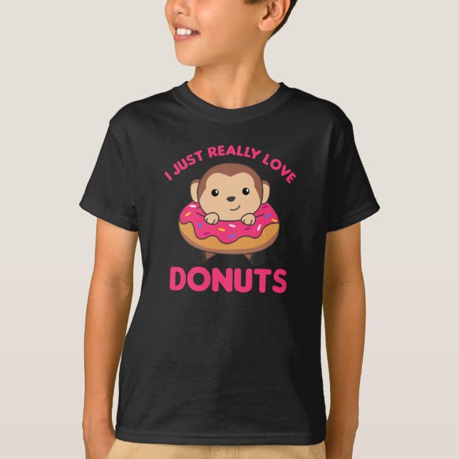 Camiseta Dulces Animales Graciosos De Monos En Rosa Donut (Anverso)