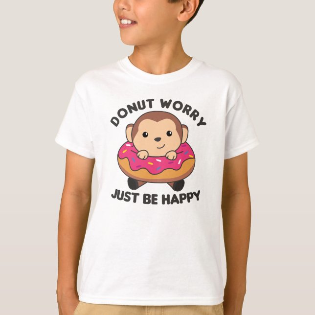 Camiseta Dulces Animales Graciosos De Monos En Rosa Donut (Anverso)