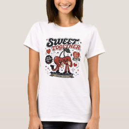 Camiseta Dulces Cerezas de Dibujos Animados Juntos Amor Ret