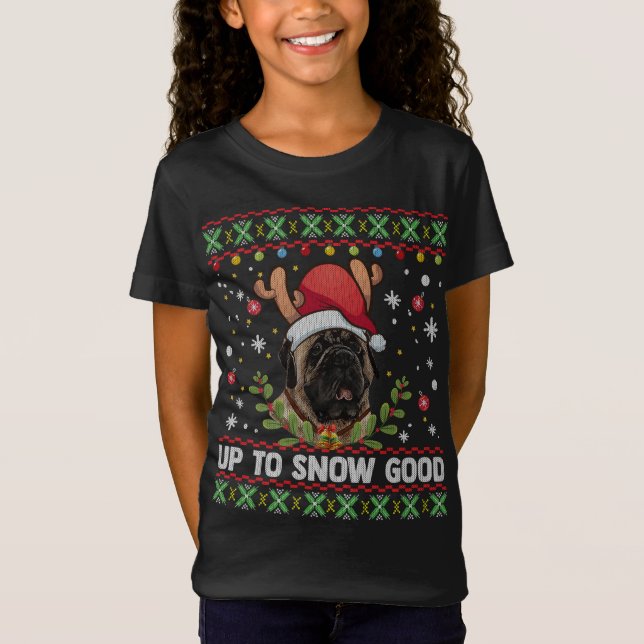 Camiseta Dulces de reno de perro de Mastiff Navidades feos  (Anverso)