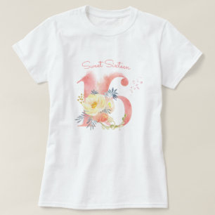 Camiseta Dulces Dieciséis Diseño Floral Personalizado Cumpl