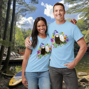 Camiseta Dulces Ferrets Azules Caprichosos con Flores Parej
