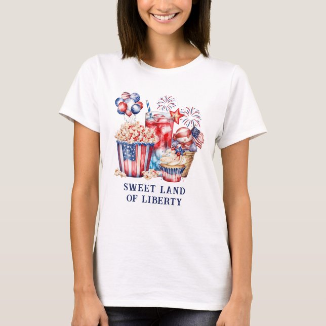 Camiseta Dulces patrióticos y fuegos artificiales 4 de juli (Anverso)