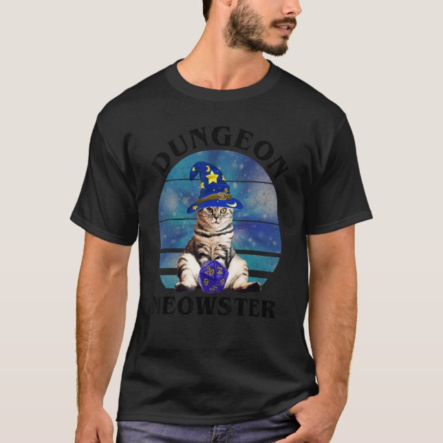 Camiseta Dungeon Meowster Cat D20 Tabletop Gamer (Anverso)