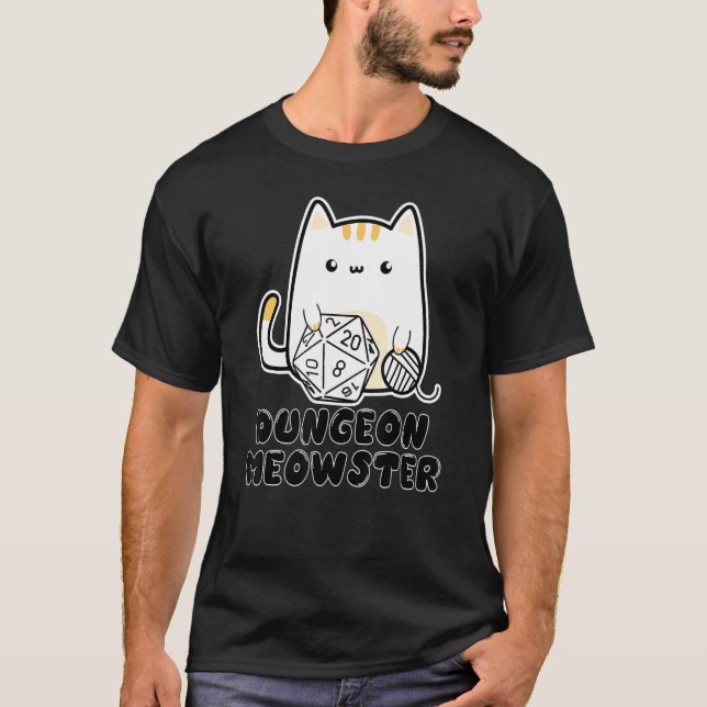 Camiseta Dungeon Meowster Cute Cat D20 Dice BoardGame Nerd  (Anverso)